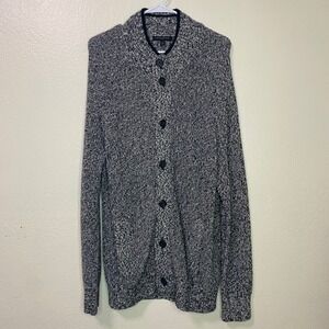 Banana Republic Mens Cardigan Sweater Black White Marled Knit Button Front Sz  L